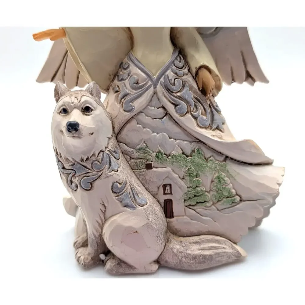 JIM SHORE White Woodland Angel Wolf Owl Figurine 2017 Heartwood Creek Boxed